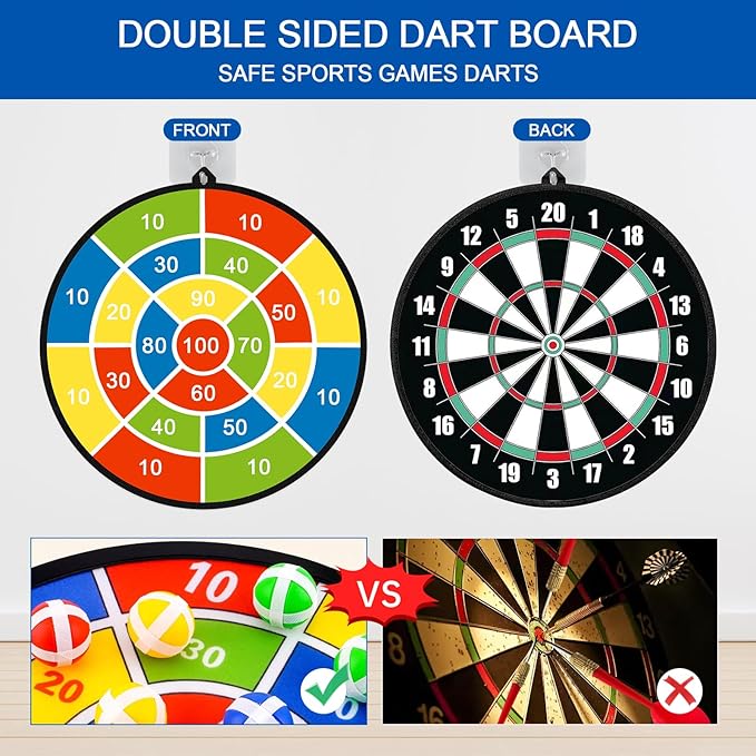 Dart Board for Kids, Darts Set Double-Sided Dart Board with Sticky Balls and Darts, Indoor Outdoor Sport Fun Party Play Parent-Child Activity Game Toys, Gifts for Boys and Girls Aged 3 to 12 Years-StrideForce Fitness