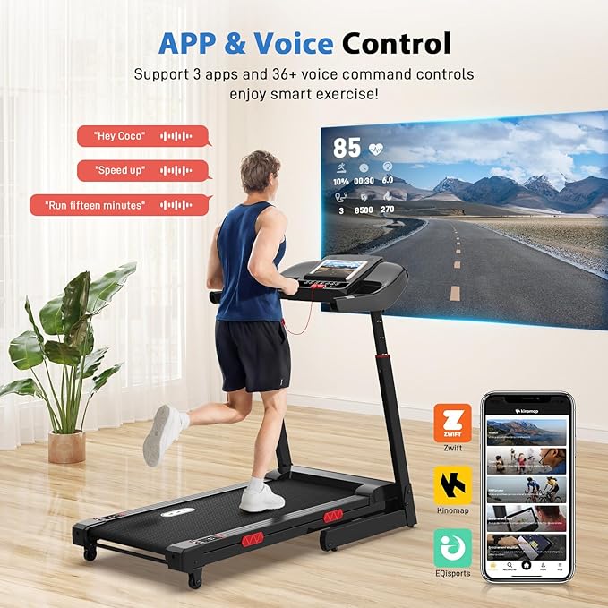 CIIHI Treadmill with Auto Incline - Adjustable Height Handrail 15% Auto Incline Treadmill with 400 lbs Capacity - Foldable Running Machine for Home with APP, Voice Control and Speaker - 8.7 MPH-StrideForce Fitness