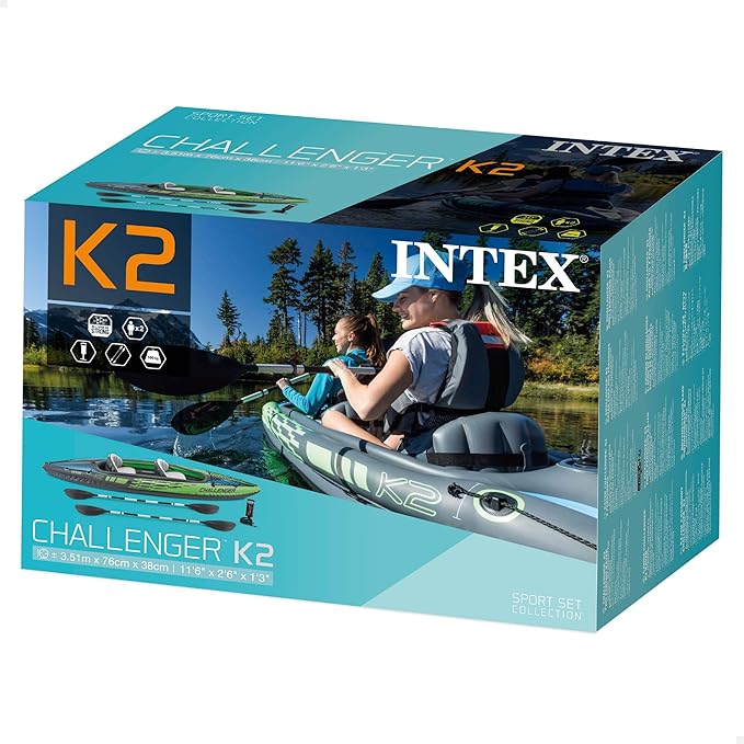 INTEX Challenger Inflatable Kayak Series: Includes Deluxe 86in Kayak Paddles and High-Output Pump – SuperStrong PVC – Adjustable Seat with Backrest – Removable Skeg – Cargo Storage Net-StrideForce Fitness
