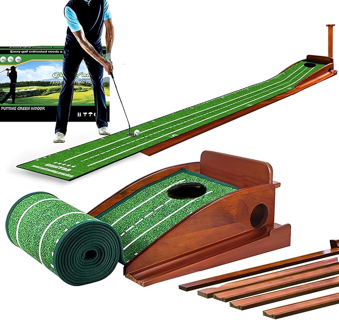 GimYaa Golf Putting mat Green Indoor and Outdoor with Auto Ball Return,Game Practice Golf Gifts for Home, Office, Backyard Indoor Golf and Outdoor Use, Crystal Velvet Mat-StrideForce Fitness