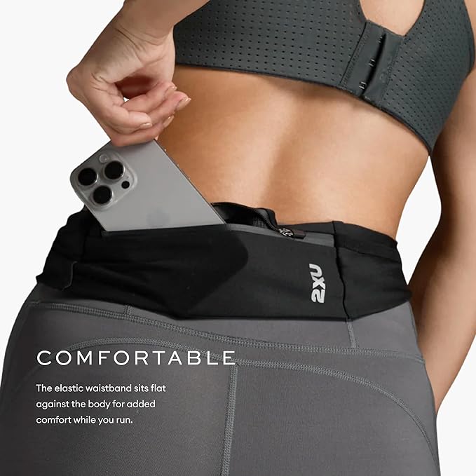 2XU Unisex Run Belt Black - Lightweight and Adjustable Fitness Waist Pack for Running, Jogging, and Outdoor Activities - Securely Holds Phone, Keys, and Essentials - One Size-StrideForce Fitness