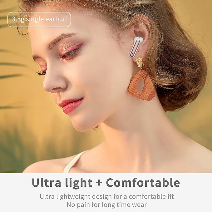 Wireless Earbuds, Bluetooth 5.4 Headphones in Ear with 4 ENC Noise Cancelling Mic, New Wireless Earphones HiFi Stereo Deep Bass 40H Playtime, In-Ear Bluetooth Earbuds LED Display IP7, USB-C, Rose Gold-StrideForce Fitness