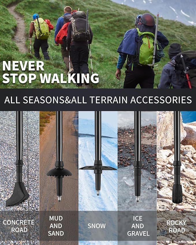AISUNOURDOOR Lightweight Adjustable Trekking Poles, Aluminum Collapsible Travel Hiking or Walking Sticks for Women Children, with One Disposable Raincoat-StrideForce Fitness