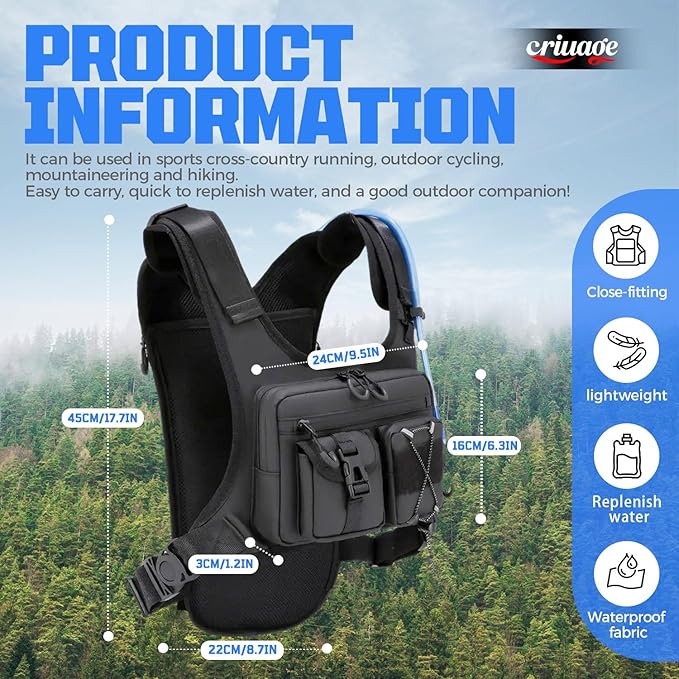 USA Original Patent Running Hydration Vest Backpack, Lightweight Chest Pack with 2.0L Water Bladder Bag Daypack for Hiking Running Cycling Race Marathon for Women Men-StrideForce Fitness