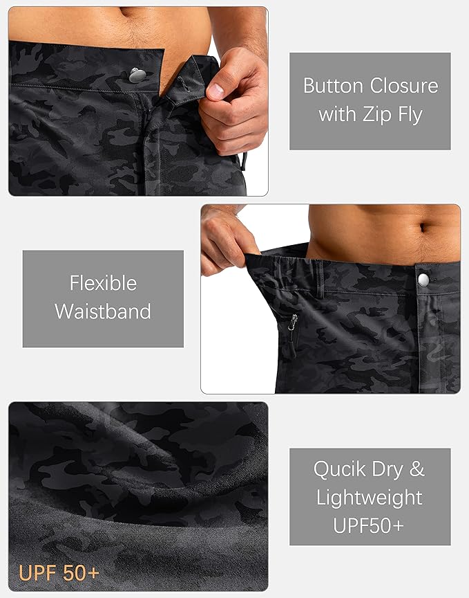 Pudolla Men's Hiking Cargo Shorts 9" Lightweight Outdoor Work Shorts for Men Travel Golf Camping Casual with 5 Zipper Pockets-StrideForce Fitness