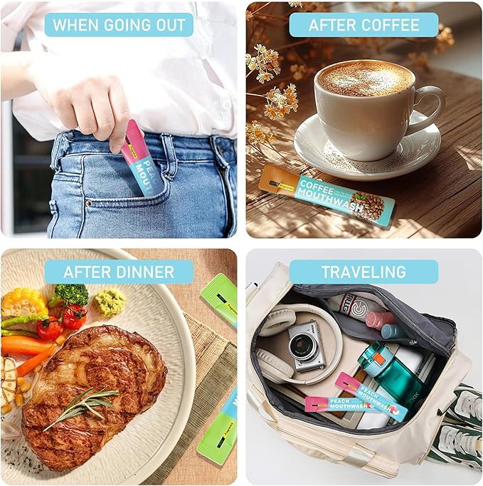 Mini Mouthwash Travel Size,Peach Flavor Portable Individual Travel Mouth Wash for Fresh Breath, Refreshing Long Lasting Gentle Oral Care Mouthwash Packs(Pack of 20)