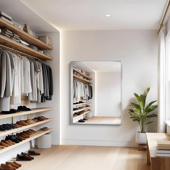 Silver Bathroom Mirror, 40x48 Inch Rectangular Framed Mirror, Large Wall Mounted Bathroom Vanity Mirror Over Sink for Bedroom,Restroom, Living Room, Hangs Vertically or Horizontally-StrideForce Fitness