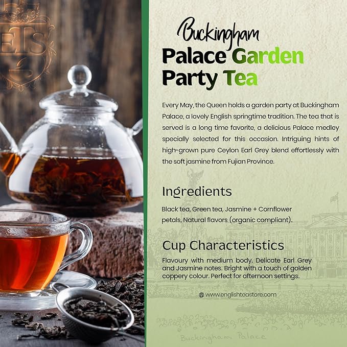 English Tea Store Buckingham Palace Garden Party Tea - 4oz | Loose Leaf Black Tea with Earl Grey and Jasmine Notes | British Royal-Inspired Afternoon Blend | Medium Body Floral Flavor-StrideForce Fitness