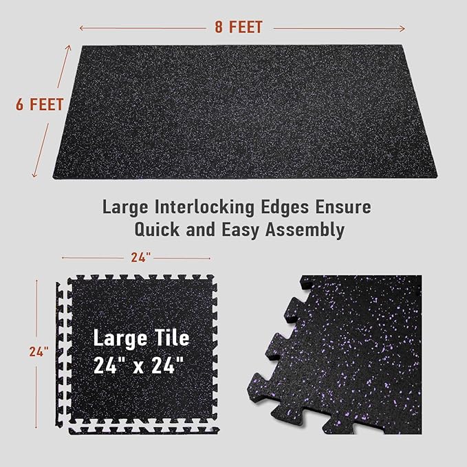 AIRHOP 0.56in Thick 48 Sq Ft Exercise Equipment Mats, 12 Tiles Upgraded Rubber Top with High Density EVA Foam, Large Interlocking Puzzle Gym Flooring for Home Gym, Heavy Weight Workout, 24 x 24in-StrideForce Fitness