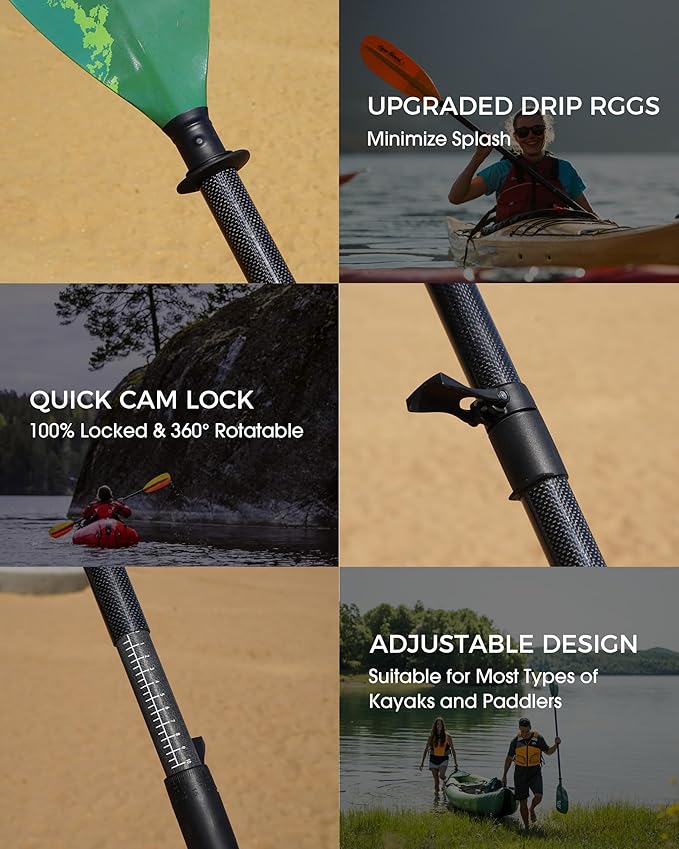 Adjustable Kayak Paddle with Carbon Shaft and PP Blade Available in 220-230/220-240/230-250cm Floating Lightweight Kayak Oars with Original Pattern-StrideForce Fitness