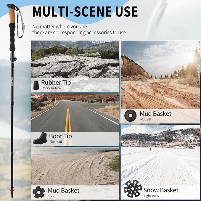 Portable Foldable Hiking Poles, 7075 Aluminum Adjustable Walking Sticks with Quick - Lock, Ideal for Hiking, Camping, and Mountain Trips 2pc Trekking Poles-StrideForce Fitness