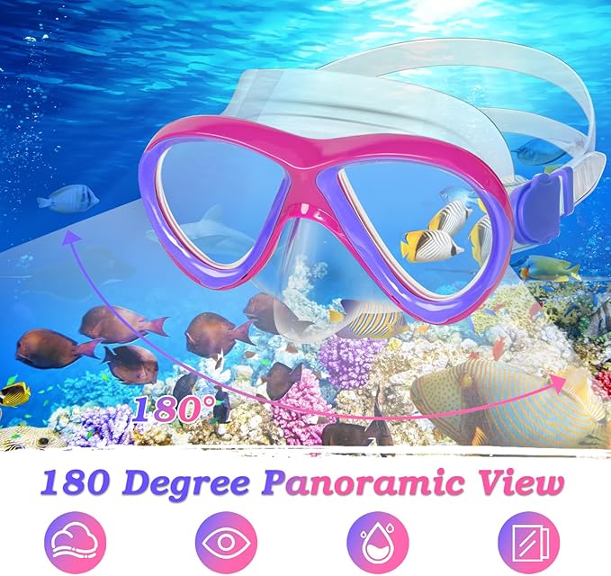 Kids Mask Fins Snorkel Set, Dry Top Snorkeling Gear for Kids Youth Boys Girls Junior Age 5-15 Tempered Glass Snorkel Mask Set Panoramic View Snorkeling Packages-StrideForce Fitness