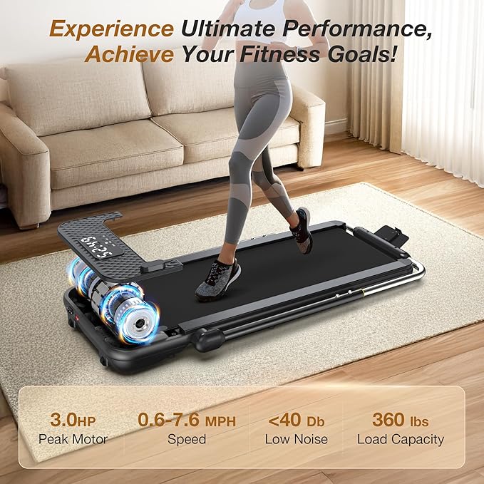 WELLFIT 10% Incline Foldable Walking Pad Treadmill with Handle Bar for Home, 360 LBS Capacity, 7.6MPH Max Speed,Wide Shock Absorbing Deck, 3.0HP Low Noise, for APP/Mute Remote-StrideForce Fitness