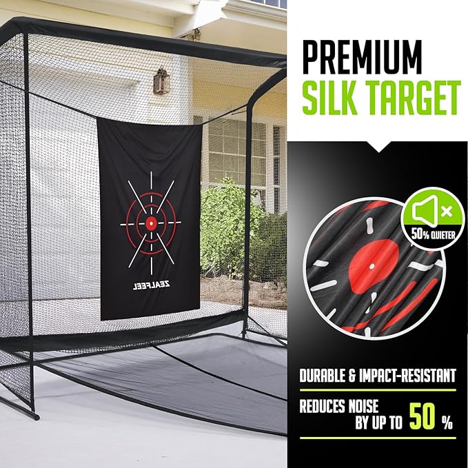 Golf Net, 10x7ft/8x8ft Golf Enclosure Net with Side Barriers/Auto-Ball Return, Low-Noise Target, Carry Bag, 4 Stakes, Hitting Practice Net for Backyard Driving Chipping Indoor Outdoor Use-StrideForce Fitness