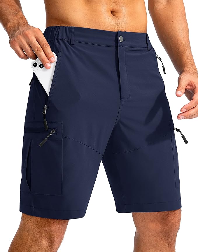 Pudolla Men's Hiking Cargo Shorts 9" Lightweight Outdoor Work Shorts for Men Travel Golf Camping Casual with 5 Zipper Pockets-StrideForce Fitness