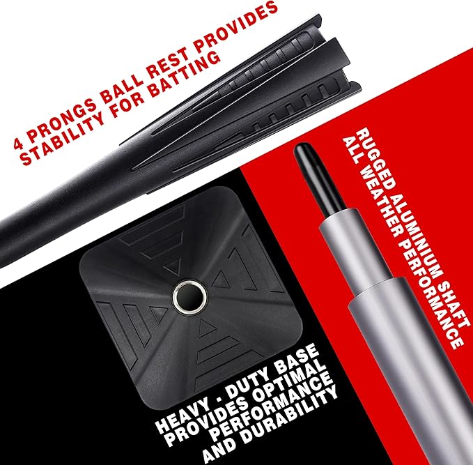 4-Prongs Ball Rest Batting Tee for Baseball and Softball， 23" to 44" Adjustable Baseball Tees for Hitting，Heave Duty Base Baseball Tee （No Included The Baseball）-StrideForce Fitness