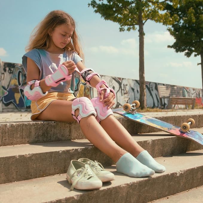 SKATEWIZ Skating Protective Gear Adults & Kids [6pc] incl. Knee Pads, Elbow Pads Wrist Guards for Roller Skating & Skateboarding-StrideForce Fitness