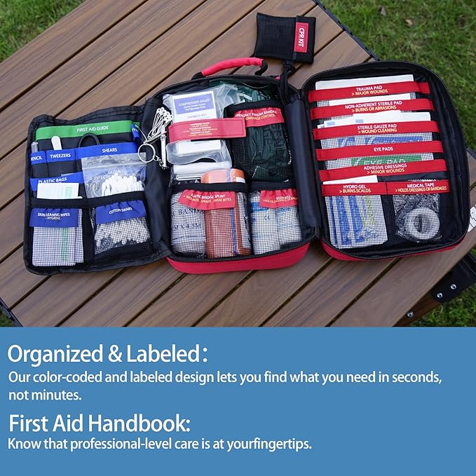 Professional Trauma First Aid Kit - Military-Grade Labelled Compartments & MOLLE System for Workplace, Outdoor, Car, Boat, Hurricane Emergencies 265 Piece Emergency Necessities Kits-StrideForce Fitness