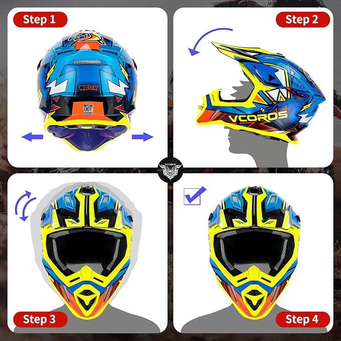 VCOROS H637 Adult Motocross Helmets ATV Dirtbike BMX MX Offroad Adventure UTV Helmets DOT Approved-StrideForce Fitness