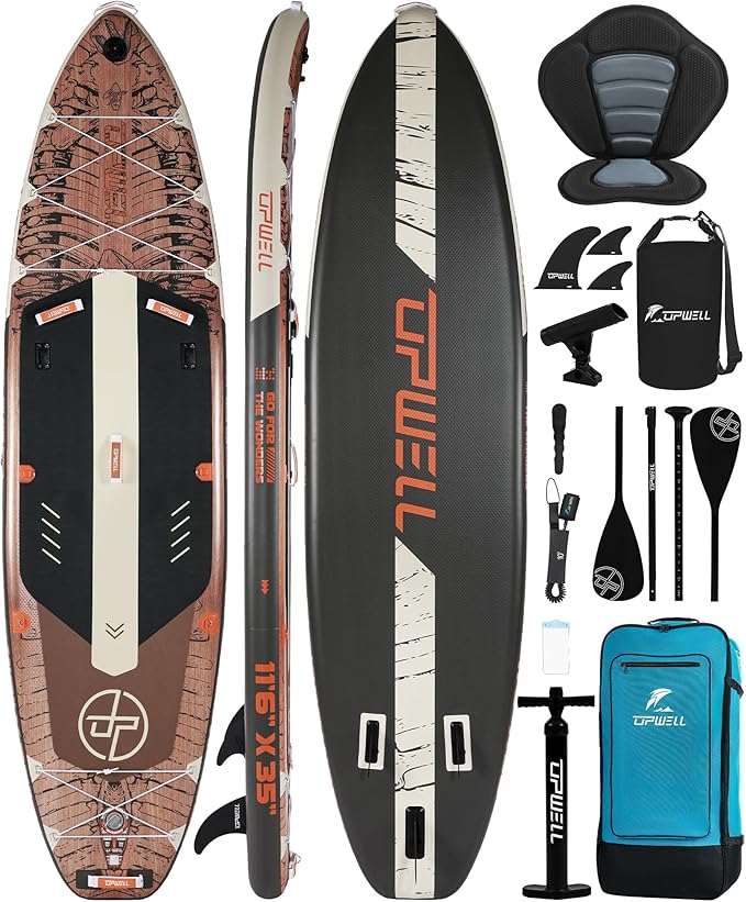UPWELL 10'6"/11'/11'6" Inflatable Paddle Board, Stand Up Paddlboard for Youth & Adults, Stable Design, Premium SUP Accessories, Backpack, Leash, Hand Pump, Fins-StrideForce Fitness