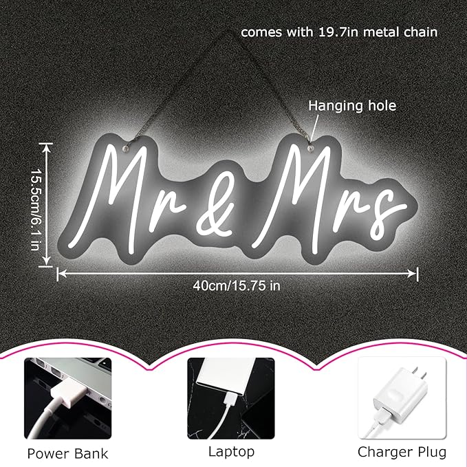 Mr and Mrs Neon Sign for Wedding Dimmable Mr Mrs Neon Signs Led Neon Sign for Party Neon Light Sign Mr & Mrs Sign for Anniversary Valentine's Day Wall Decor Gift 16.54 "X4.72"-StrideForce Fitness