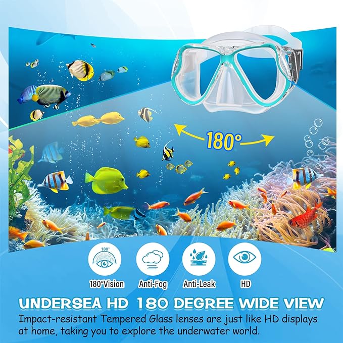 Greatever Dry Snorkel Set,Panoramic Wide View,Anti-Fog Scuba Diving Mask,Professional Snorkeling Gear-StrideForce Fitness