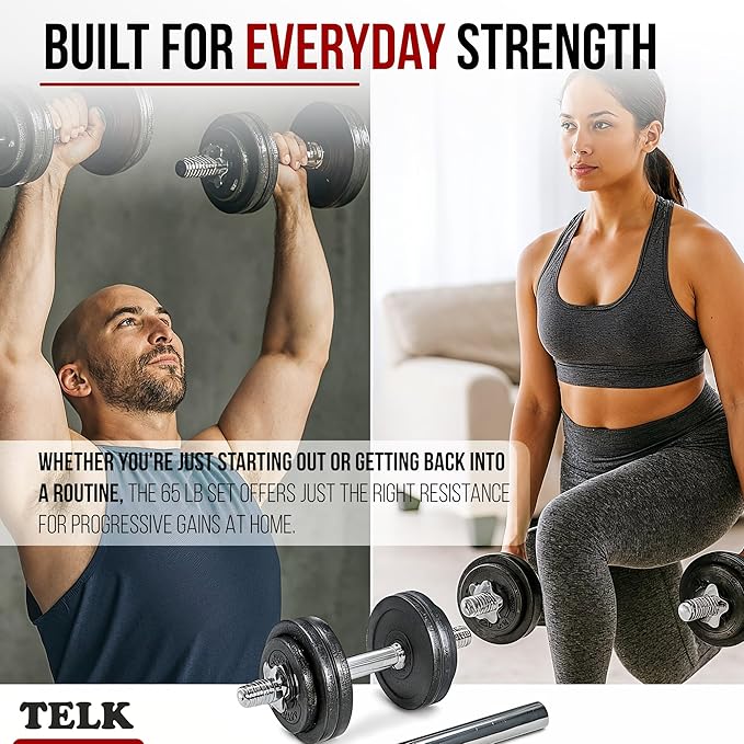 TELK – Adjustable Dumbbell Set – Home Gym Weight Set with Baked Enamel Cast Iron Plates – Space-Saving Free Weights for Strength Training-StrideForce Fitness
