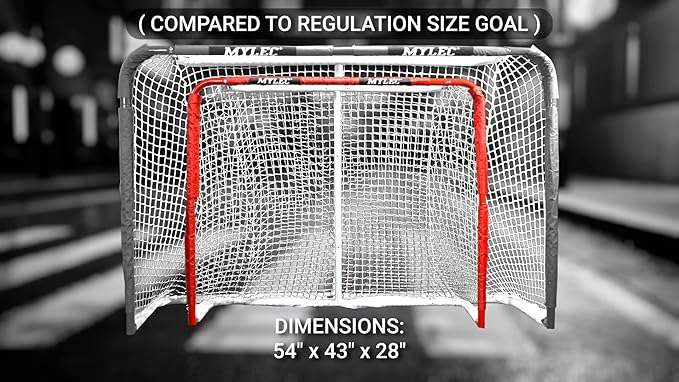 Mylec Steel Junior Hockey Goal for Indoor + Outdoor (52” x 43”), Easy Assembly, Lightweight, Portable, and Net Weave System (Red, 17 Pounds)-StrideForce Fitness