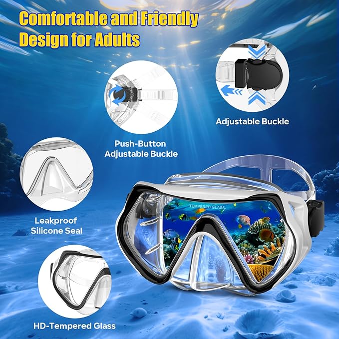 Snorkeling Gear, Dry Snorkel Set180° Panoramic Wide View,Anti-Fog Scuba Diving Mask, Professional Snorkeling Gear for Free Breathing, Swimming, Diving-StrideForce Fitness
