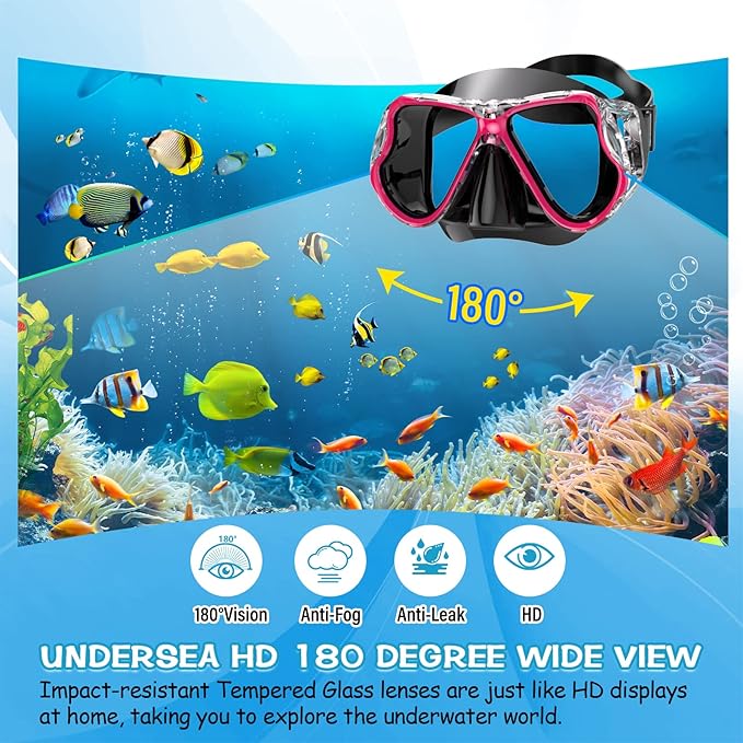 Greatever Dry Snorkel Set,Panoramic Wide View,Anti-Fog Scuba Diving Mask,Professional Snorkeling Gear-StrideForce Fitness