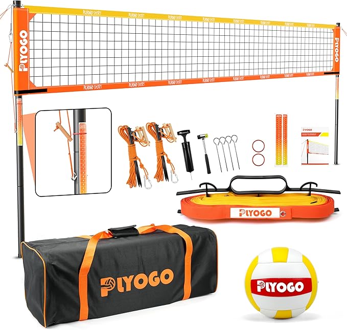 Volleyball Net for Backyard, Professional Portable Outdoor Heavy Duty Volleyball Net Set with Adjustable Aluminum Poles, Anti-Sag Design, Double Tension Adjuster for Beach, Grass |1680D Bag-StrideForce Fitness