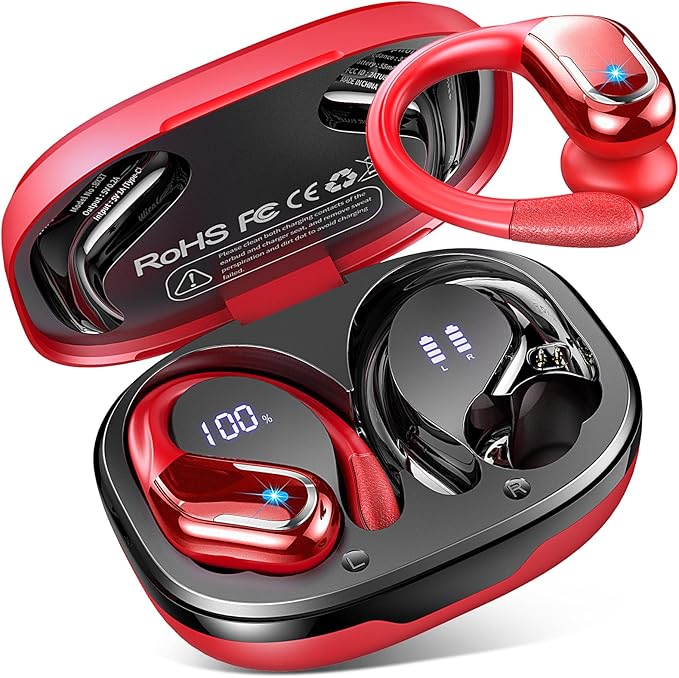 Wireless Earbuds Sport Bluetooth Headphones 5.4, 2025 Bluetooth Earbuds 75Hrs Stereo, 4 HD Mic, Over-Ear Buds with Earhooks ENC Noise Canceling Earphones, IP7 Waterproof Headset for Workout/Running-StrideForce Fitness