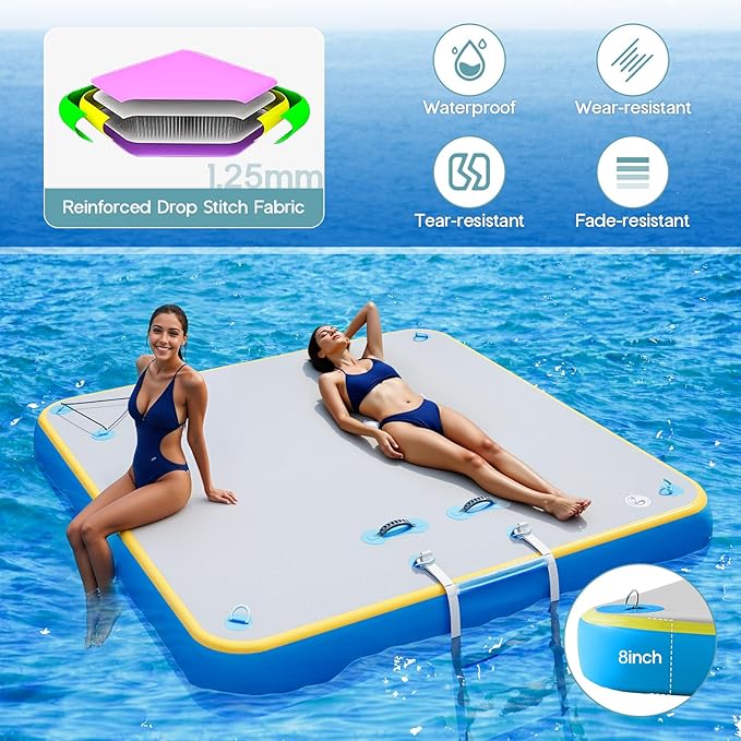 Specraft Inflatable Floating Dock, Non-Slip Air Dock Platform loating Island Raft with Rope Ladder for Pool Lake Beach Ocean-StrideForce Fitness