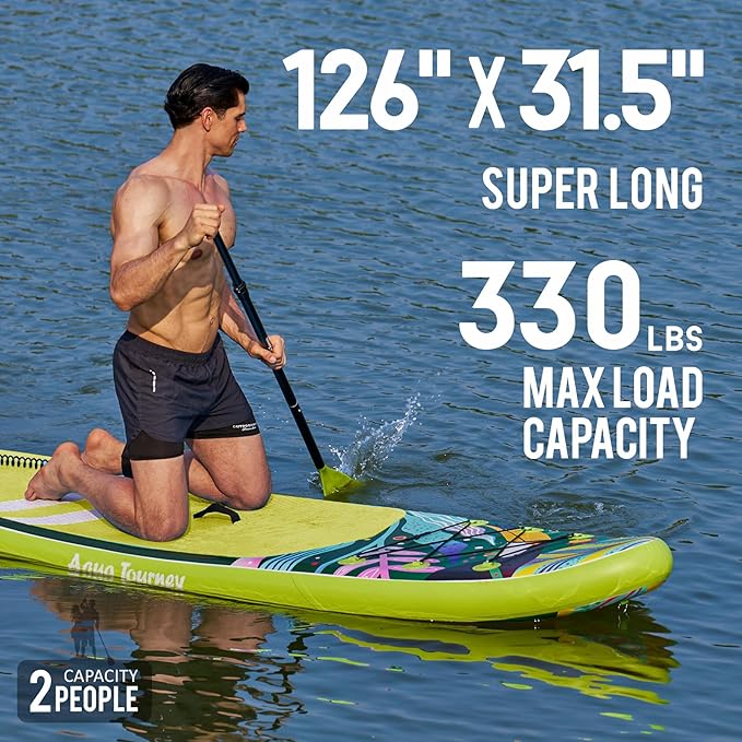 10'6"Inflatable Stand Up Paddle Board Ultra Portable-Lightweight & Stable|All-in-One Kit w/Aluminum Paddle, Dual-Action Pump & Backpack|Lakes & Oceans Ready for Family Recreation by Aquajourney-StrideForce Fitness