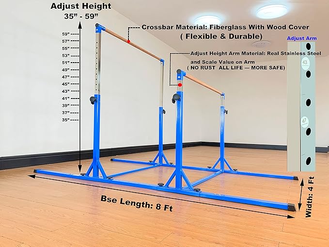 Gymnastics Double Horizontal Bars 3Play Parallel Bars Uneven Bars Gymnastics Training Kip Bar with 304 Stainless Steel Regulating Arms & Fiberglass Rail for Indoor Outdoor Home Club Use-StrideForce Fitness