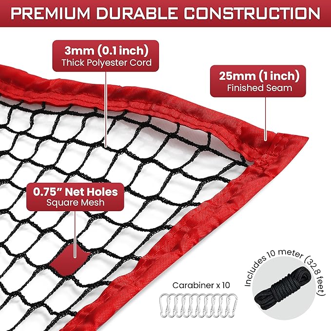 Golf Netting, 10ft, 15ft, 20ft Sports Netting - Heavy Duty High Impact Multi-Sport Practice Net for Golf, Baseball, Soccer, Hockey, Lacrosse, Backyard Driving & Training Barrier-StrideForce Fitness