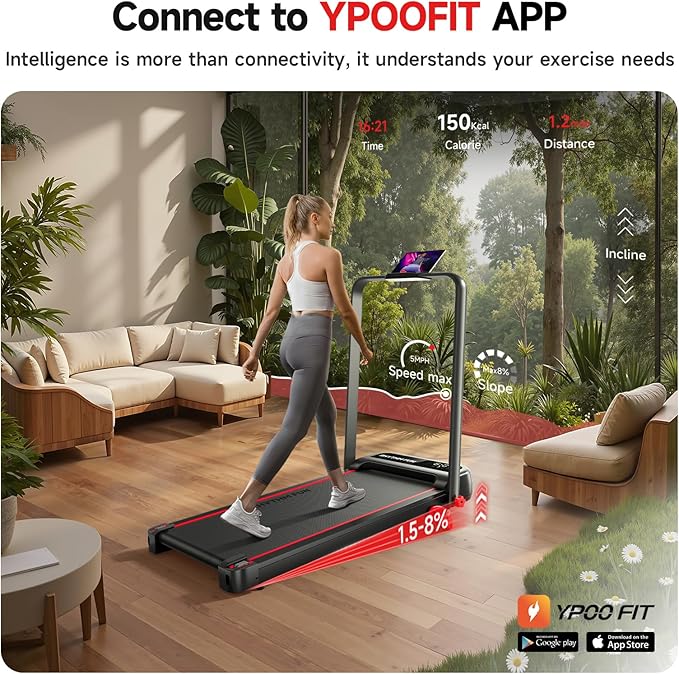 RHYTHM FUN Incline Foldable Treadmill, Walking Pad Treadmill with Incline, 300 lbs Portable Treadmills with Handles for Home Office Use, Under Desk Compact Walking Pad-StrideForce Fitness