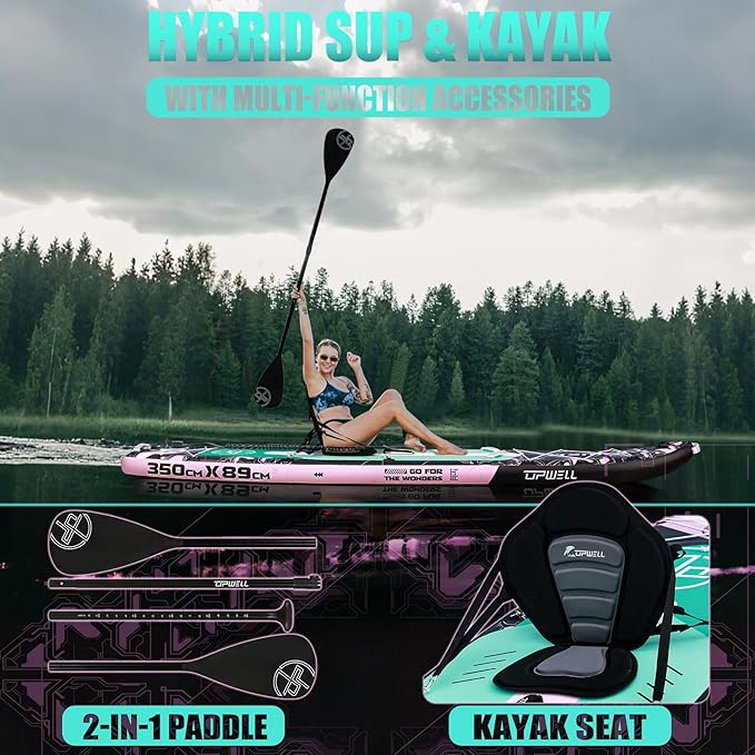 UPWELL 11'6"×35" Extra Wide Inflatable Paddle Board, Stand Up Paddle Board for Youth & Adults, Stable Design, Premium SUP Accessories, 120L Backpack, 10L Dry Bag, Paddle, Leash, Hand Pump, US Fins-StrideForce Fitness