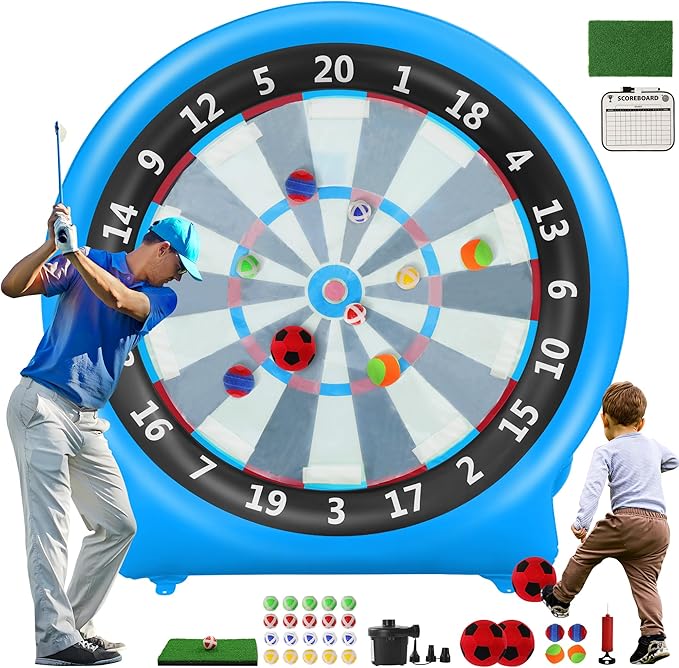 6FT Inflatable Dartboard, Giant Kick Darts Soccer Darts Golf & Throw Dart with Air Pump, Giant Outdoor Games, Blow up Soccer Dart for Yard Party Large Dartboard for Kids & Adults 20+Games-StrideForce Fitness