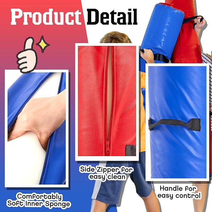 ShinyRelief 2 Pcs Jousting Sticks for Adults Sponge Filled Pugil Stick 72" l x 9" Dia PU Covered Set for Sparring Games, Blue and Red-StrideForce Fitness