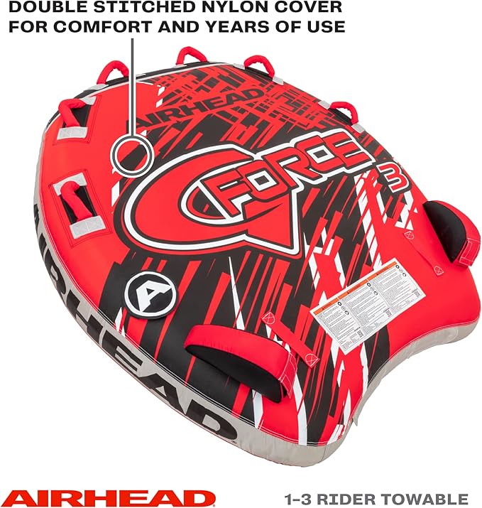 Airhead G-Force Inflatable Towable Tube | 2-4 Rider Models | Dual Tow Points | Full Nylon Cover | Kwik-Connect | Patented Speed Valve | Boat Tubes and Towables-StrideForce Fitness