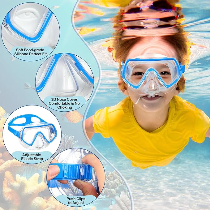 Hoolerry 4 Pcs Kids Nose Goggles Swim Goggles with Nose Cover for 3-8 Tempered Glass Snorkel Dive Mask Anti Fog with Elastic Strap No Leak Swimming Mask for Summer Diving Snorkeling-StrideForce Fitness