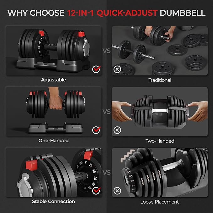 Yaheetech Adjustable Dumbbell Set 28/40/52.5/90LBS Adjustable Dumbbells Fast Adjust Dumbbell Weight Set with Anti-Slip Handle and Tray for Men/Women Home Gym Strength Training Equipment Single/Pair-StrideForce Fitness