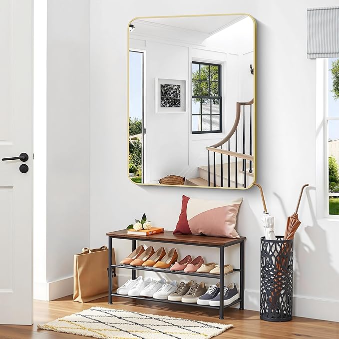 Gold Bathroom Mirror,36x48 inch Wall Mirror for Bathroom Wall Mounted,Round Rectangle Mirror for Bathroom Over Sink,Modern Frame for Home Decor Living Room,Bedroom Entryway,Horizontal/Vertical-StrideForce Fitness