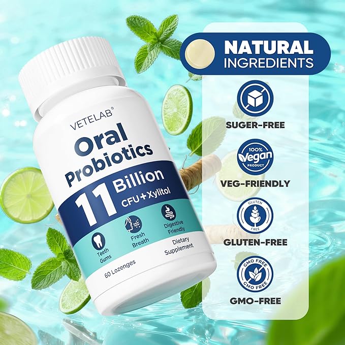 Oral Probiotics for Mouth Bad Breath - 11 Billion CFU Chewable Probiotics for Teeth & Gums, Dry Mouth, Gum Restore, Fresh Breath, Chronic Halitosis & Gut Health, 60 Lozenges