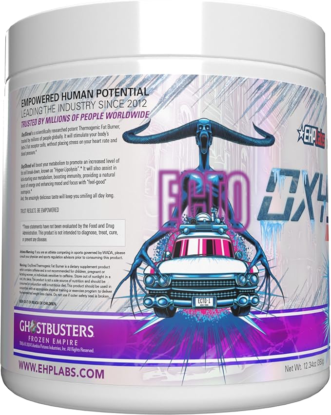 EHP Labs x Ghostbusters OxyShred Pre Workout Powder Supplement - Preworkout Powder with Acetyl L Carnitine, Energy Boost Drink - Ecto Freeze, 60 Servings-StrideForce Fitness