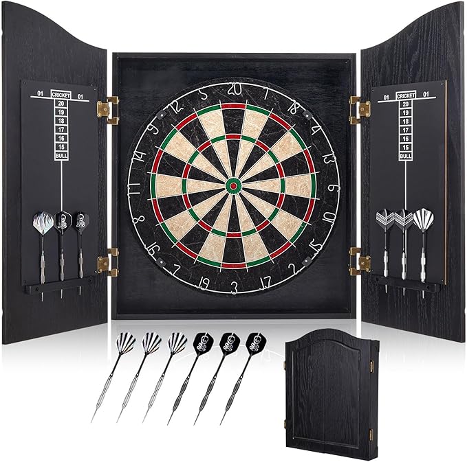Sisal Dart Board Cabinet Sets, Decorative Dart Boards for Adults [6*Steel Darts] - Wooden Dartboard Cabinet with Integrated Scoreboard for Family Game Rooms-StrideForce Fitness