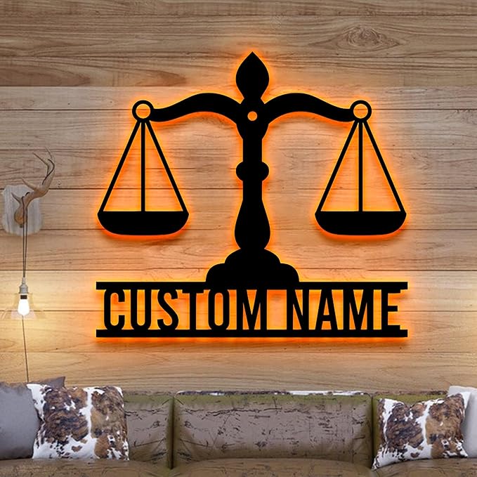 Personalized Lawyer Metal Sign LED Light, Custom Scales of Justice Metal Wall Art With LED Lights, Wall Art Hanging Home Decor Birthday Xmas Gift-StrideForce Fitness