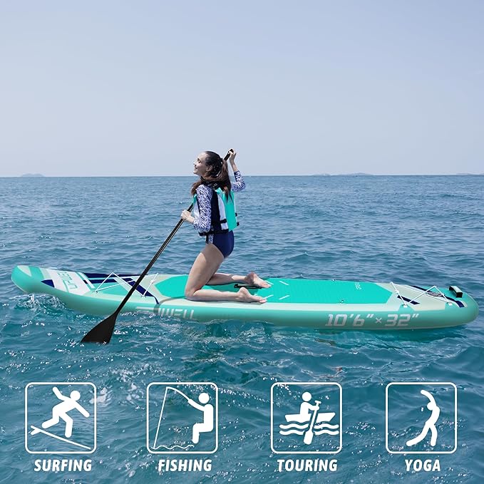 UPWELL 10'6"/11'/11'6" Inflatable Paddle Board, Stand Up Paddlboard for Youth & Adults, Stable Design, Premium SUP Accessories, Backpack, Leash, Hand Pump, Fins-StrideForce Fitness