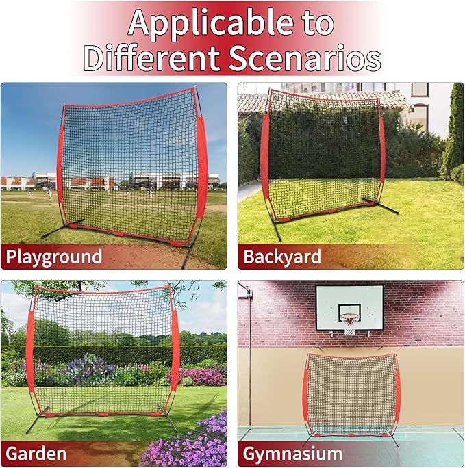7x7/16x10/20x10ft Backstop Net, Ball Stop Net with Handbag,Fix Sports Net Barrier by 4 Spike&2 Sandbag,Sports Practice Barrier Net for Baseball,Softball,Lacrosse Train,Backstop Net for Backyard-StrideForce Fitness